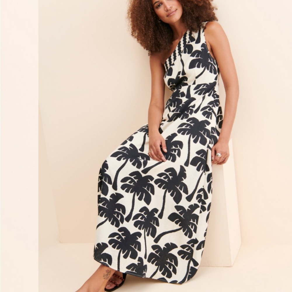 Farm Rio | One-Shoulder Black and White Palm Print Maxi Dress, Medium NWT - Picture 5 of 9